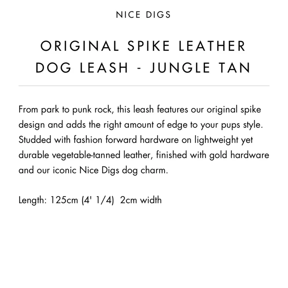 Nice Digs Original Spike Leather Dog Leash- Jungle Tan